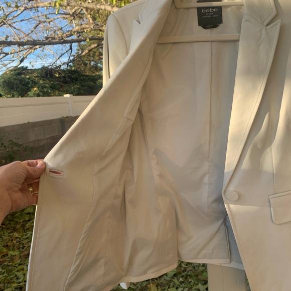 bebe white ivory genuine leather one button blazer/jacket size S - Picture 7 of 16